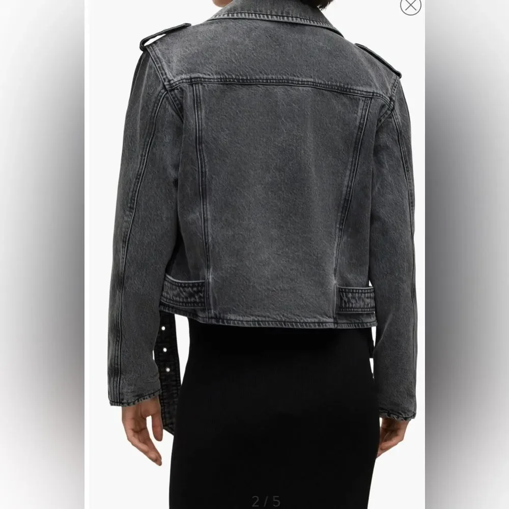 NEW NWT All Saints Balfern Denim Biker Jacket in Washed grey size 2 women’s - Picture 3 of 14